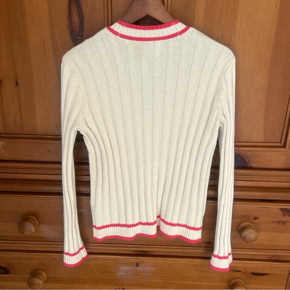 Faherty Game Set XS Organic Cotton Cashmere Rib Cardigan Cream Pink Tennis Prep - Picture 7 of 11
